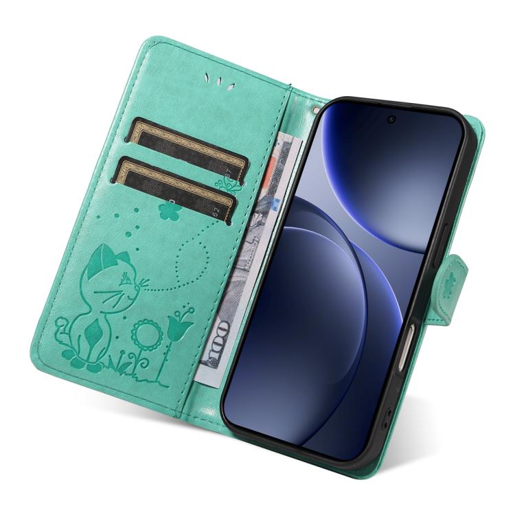 For OPPO Find X9 Cat and Bee Embossed Flip Leather Phone Case