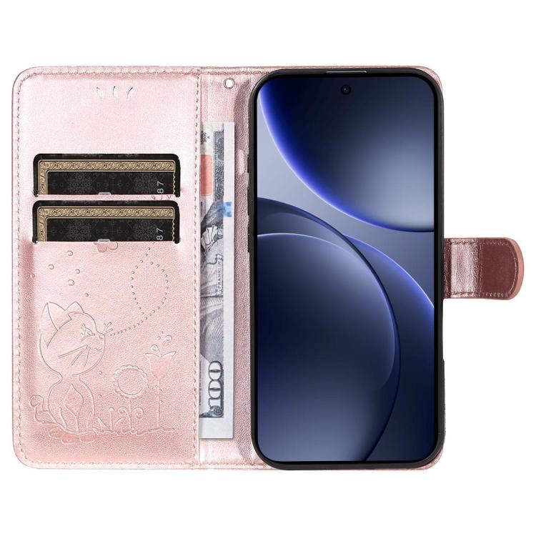 For OPPO Find X9 Cat and Bee Embossed Flip Leather Phone Case