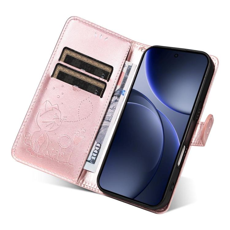 For OPPO Find X9 Cat and Bee Embossed Flip Leather Phone Case