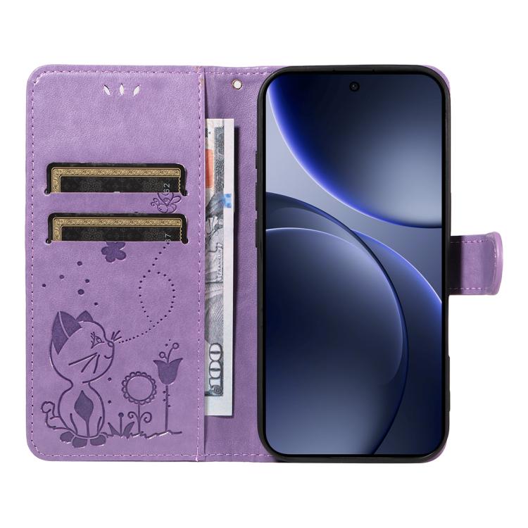 For OPPO Find X9 Cat and Bee Embossed Flip Leather Phone Case