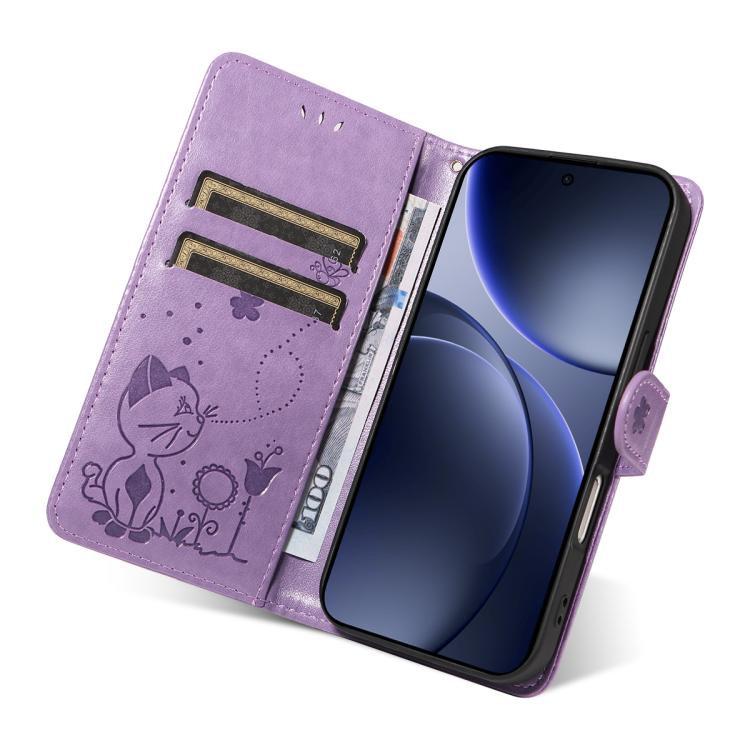 For OPPO Find X9 Cat and Bee Embossed Flip Leather Phone Case