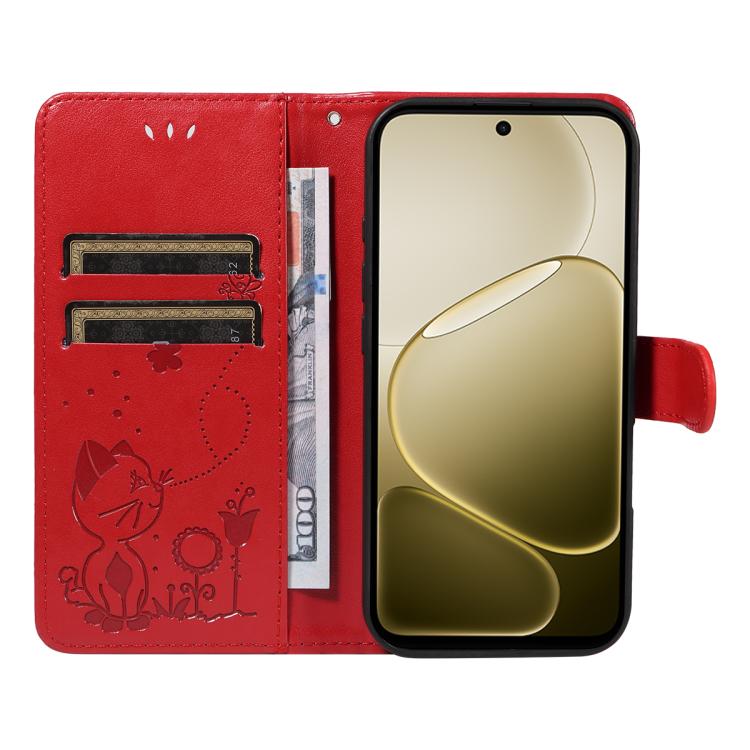 For OPPO A6X 5G / A6 5G Cat and Bee Embossed Flip Leather Phone Case