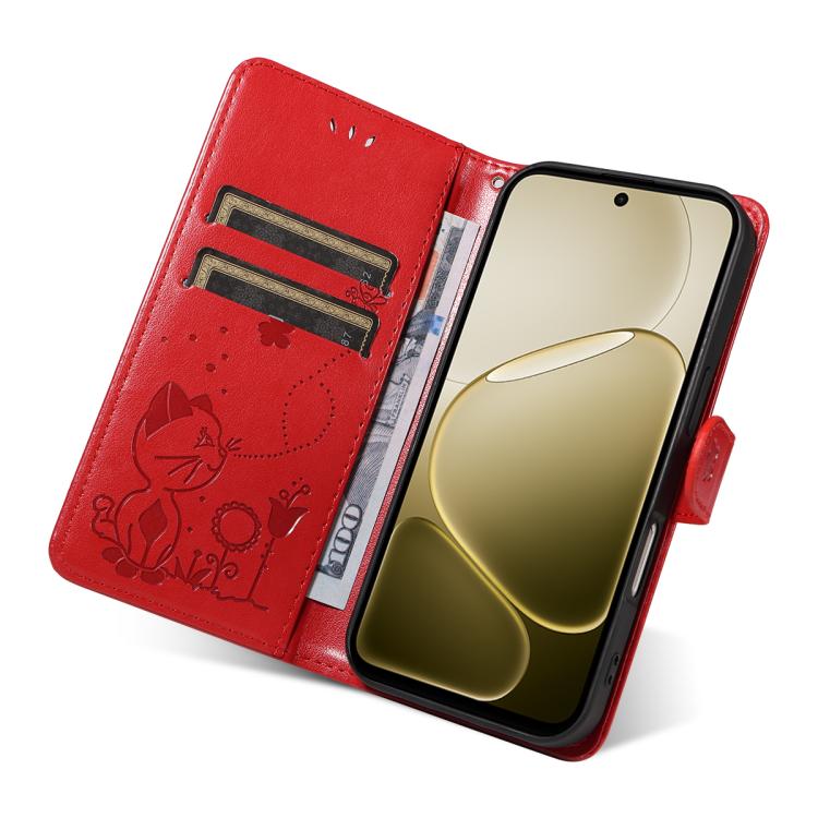 For OPPO A6X 5G / A6 5G Cat and Bee Embossed Flip Leather Phone Case