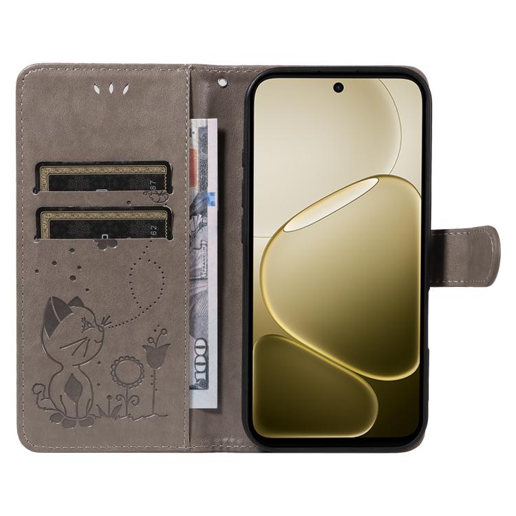 For OPPO A6X 5G / A6 5G Cat and Bee Embossed Flip Leather Phone Case