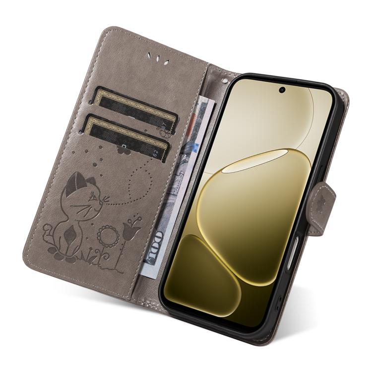 For OPPO A6X 5G / A6 5G Cat and Bee Embossed Flip Leather Phone Case