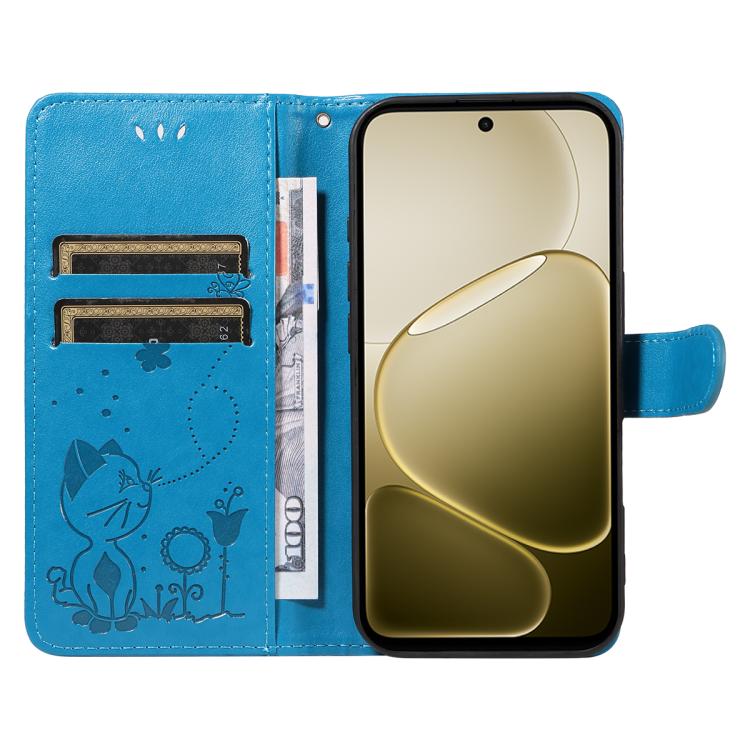 For OPPO A6X 5G / A6 5G Cat and Bee Embossed Flip Leather Phone Case