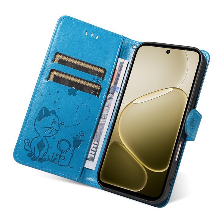 For OPPO A6X 5G / A6 5G Cat and Bee Embossed Flip Leather Phone Case