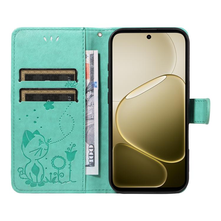 For OPPO A6X 5G / A6 5G Cat and Bee Embossed Flip Leather Phone Case