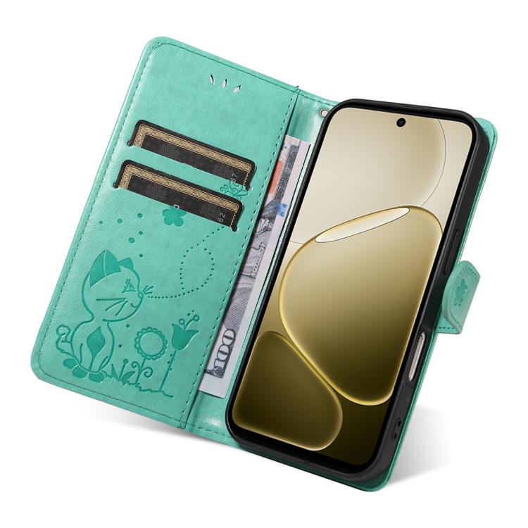 For OPPO A6X 5G / A6 5G Cat and Bee Embossed Flip Leather Phone Case