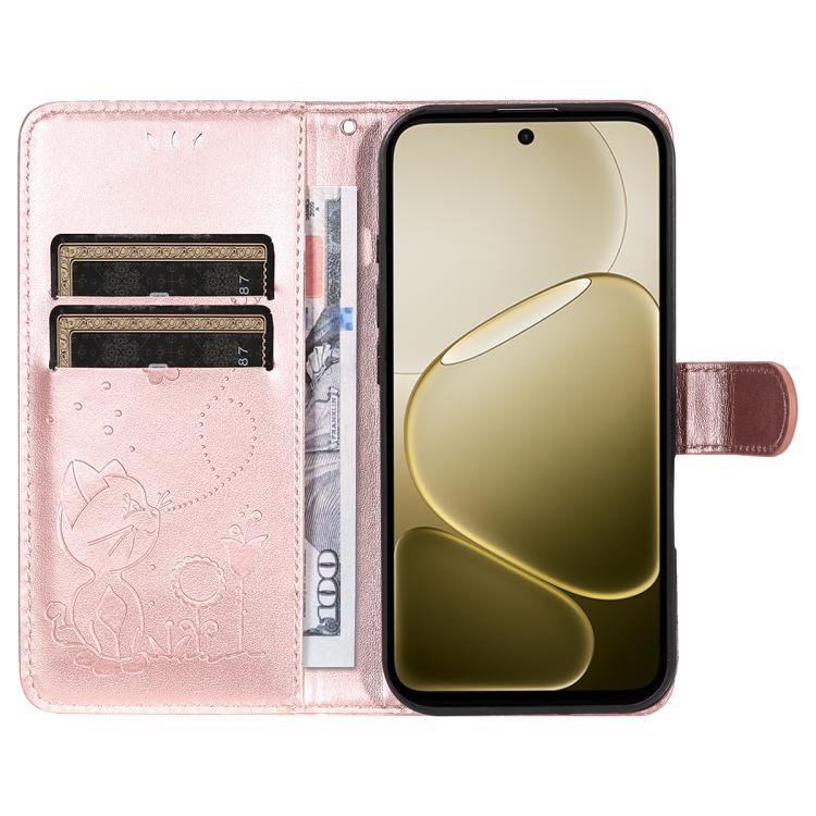For OPPO A6X 5G / A6 5G Cat and Bee Embossed Flip Leather Phone Case