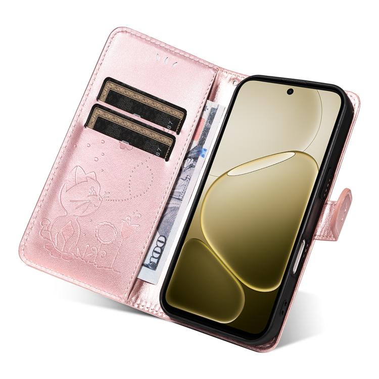 For OPPO A6X 5G / A6 5G Cat and Bee Embossed Flip Leather Phone Case