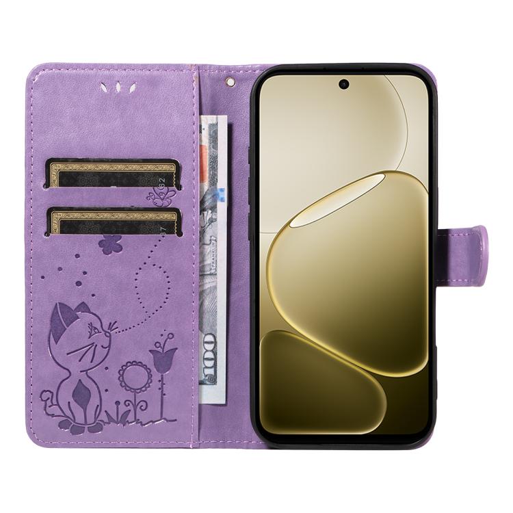 For OPPO A6X 5G / A6 5G Cat and Bee Embossed Flip Leather Phone Case