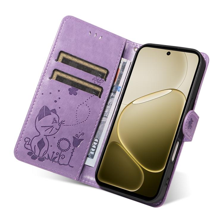 For OPPO A6X 5G / A6 5G Cat and Bee Embossed Flip Leather Phone Case