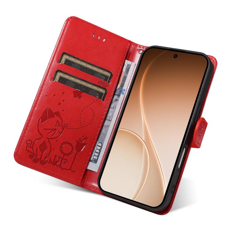 For OPPO Reno15 5G Global Cat and Bee Embossed Flip Leather Phone Case