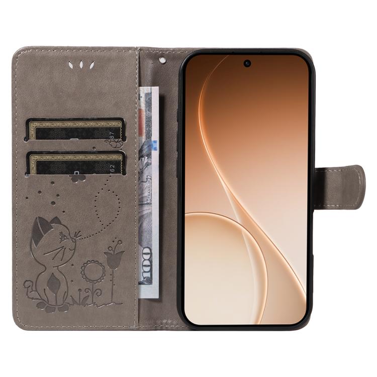 For OPPO Reno15 5G Global Cat and Bee Embossed Flip Leather Phone Case
