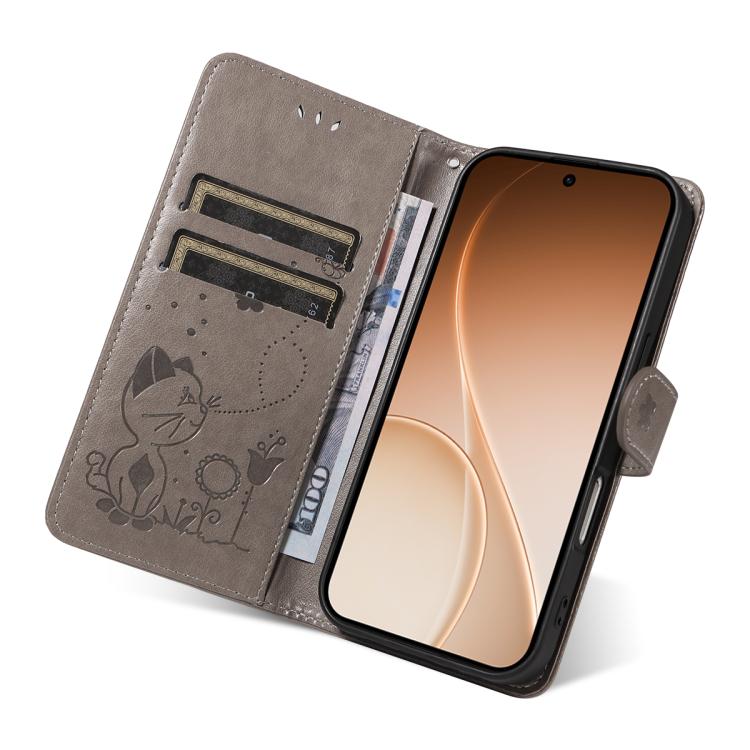 For OPPO Reno15 5G Global Cat and Bee Embossed Flip Leather Phone Case