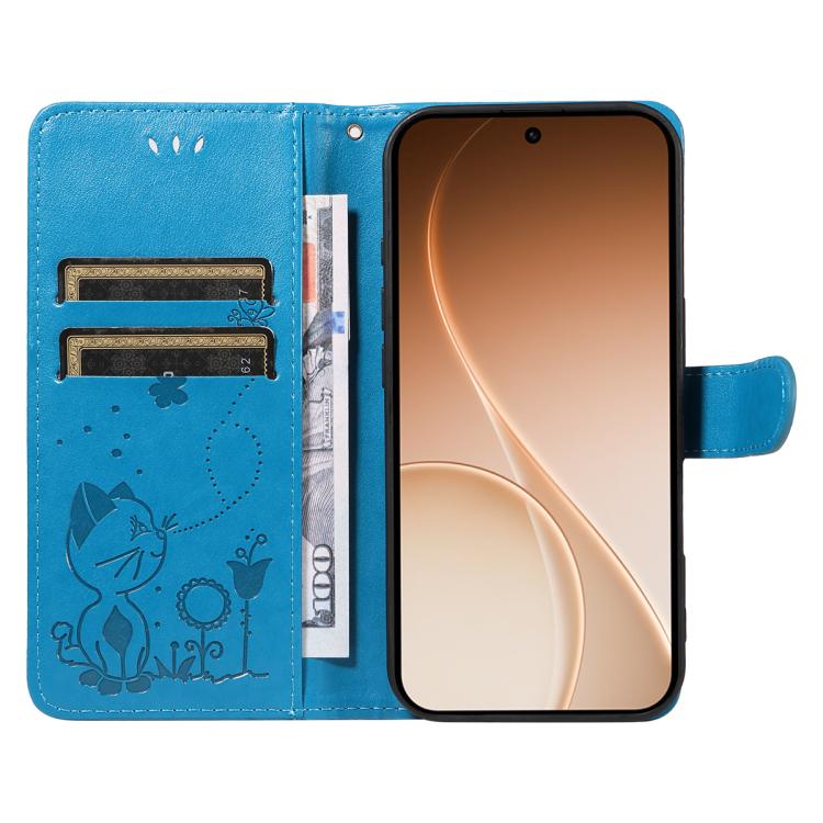 For OPPO Reno15 5G Global Cat and Bee Embossed Flip Leather Phone Case