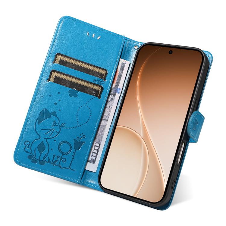 For OPPO Reno15 5G Global Cat and Bee Embossed Flip Leather Phone Case