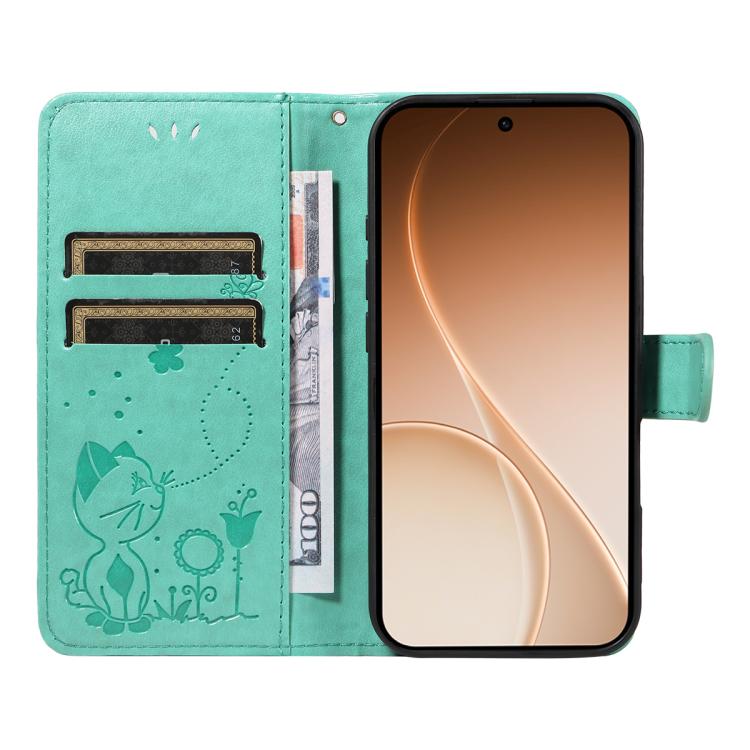 For OPPO Reno15 5G Global Cat and Bee Embossed Flip Leather Phone Case