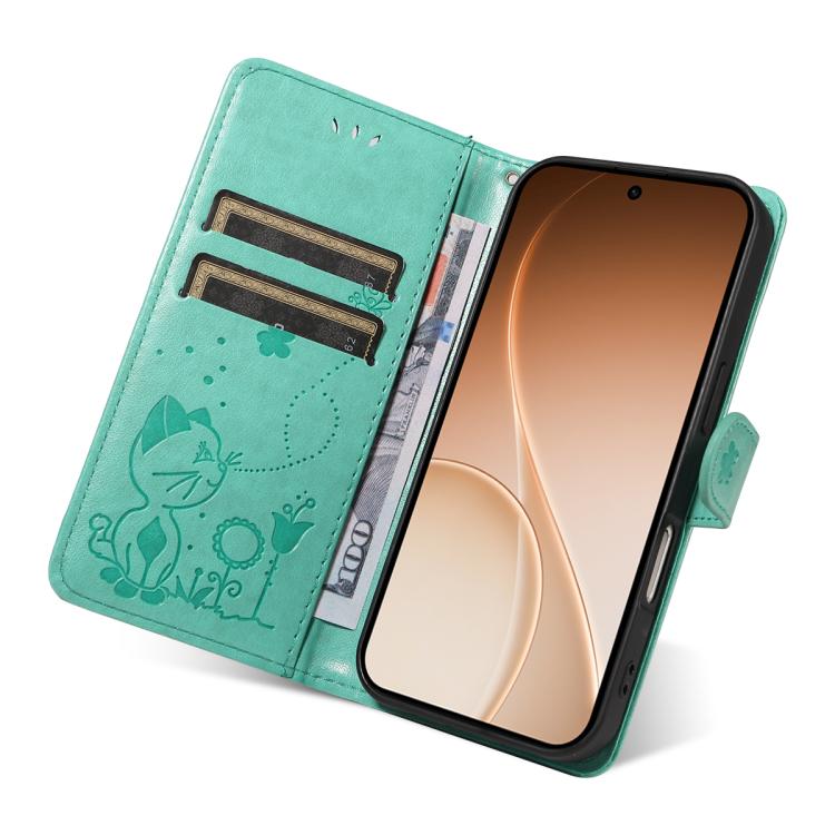For OPPO Reno15 5G Global Cat and Bee Embossed Flip Leather Phone Case