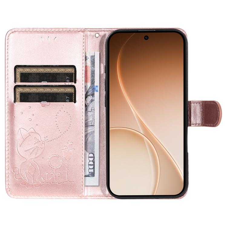 For OPPO Reno15 5G Global Cat and Bee Embossed Flip Leather Phone Case