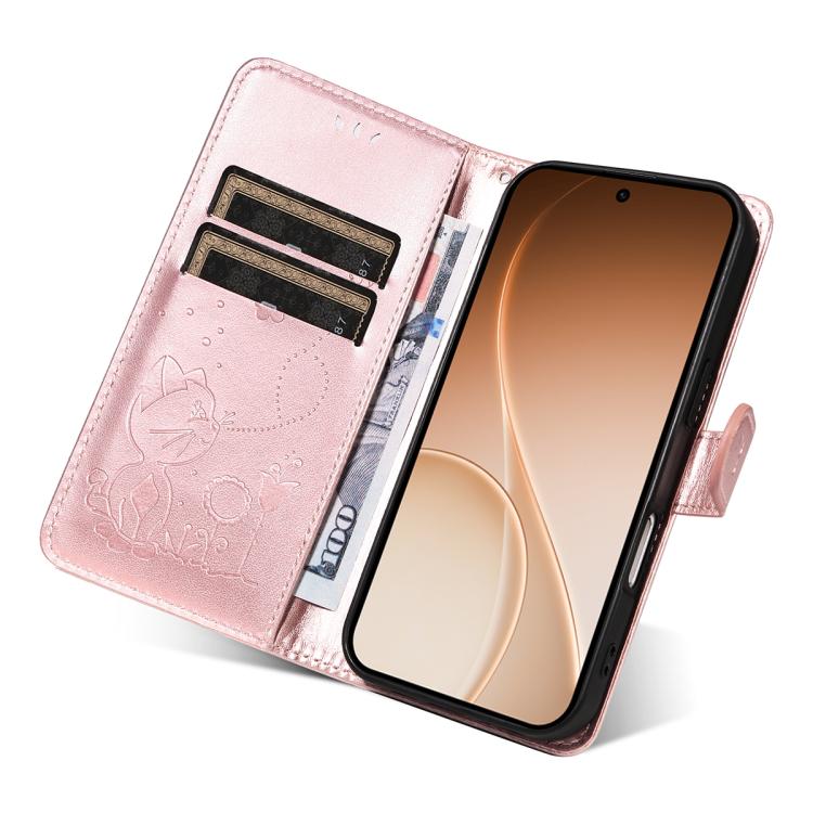 For OPPO Reno15 5G Global Cat and Bee Embossed Flip Leather Phone Case