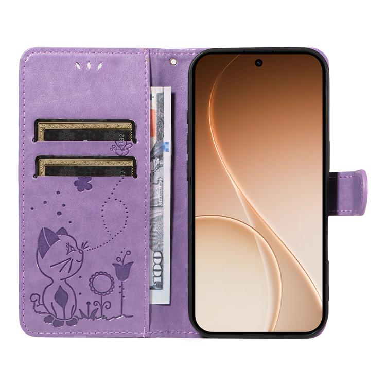 For OPPO Reno15 5G Global Cat and Bee Embossed Flip Leather Phone Case