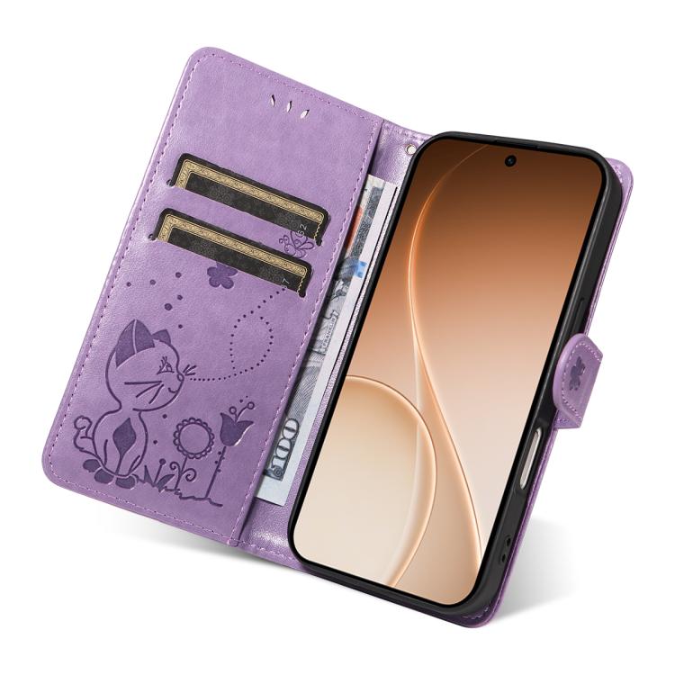 For OPPO Reno15 5G Global Cat and Bee Embossed Flip Leather Phone Case