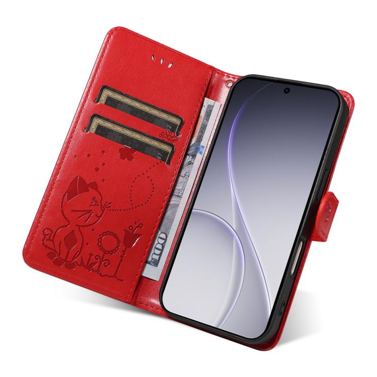 For OPPO Reno15 Pro 5G Global Cat and Bee Embossed Flip Leather Phone Case