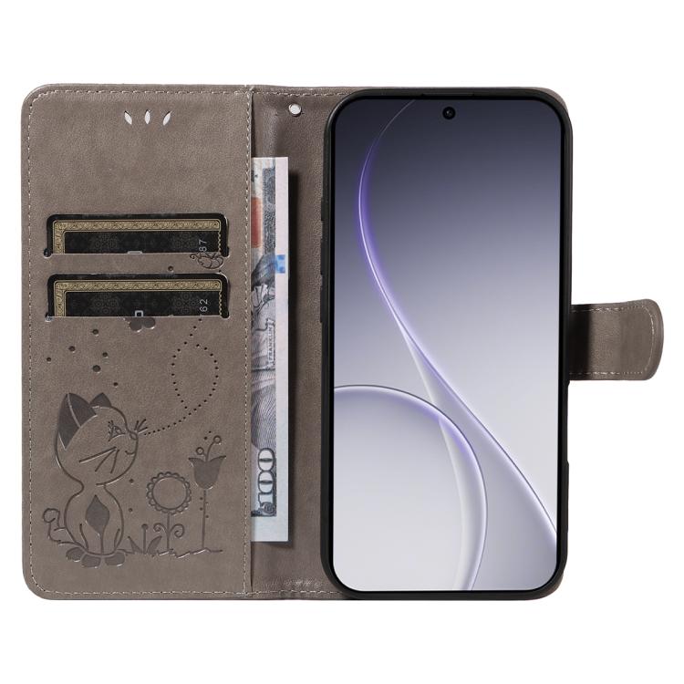 For OPPO Reno15 Pro 5G Global Cat and Bee Embossed Flip Leather Phone Case