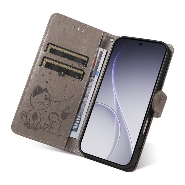 For OPPO Reno15 Pro 5G Global Cat and Bee Embossed Flip Leather Phone Case