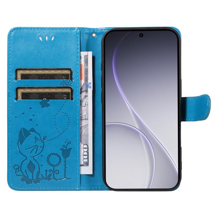 For OPPO Reno15 Pro 5G Global Cat and Bee Embossed Flip Leather Phone Case