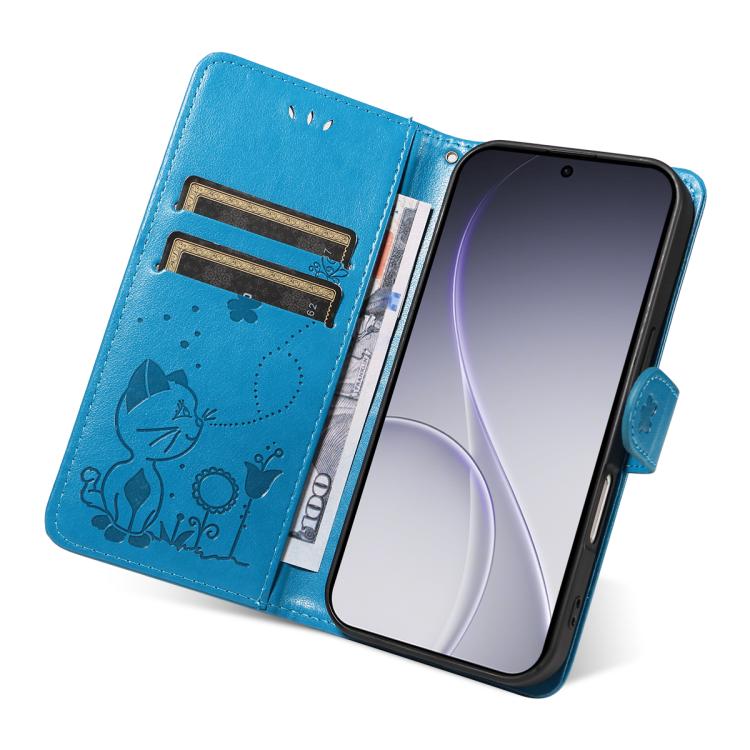 For OPPO Reno15 Pro 5G Global Cat and Bee Embossed Flip Leather Phone Case