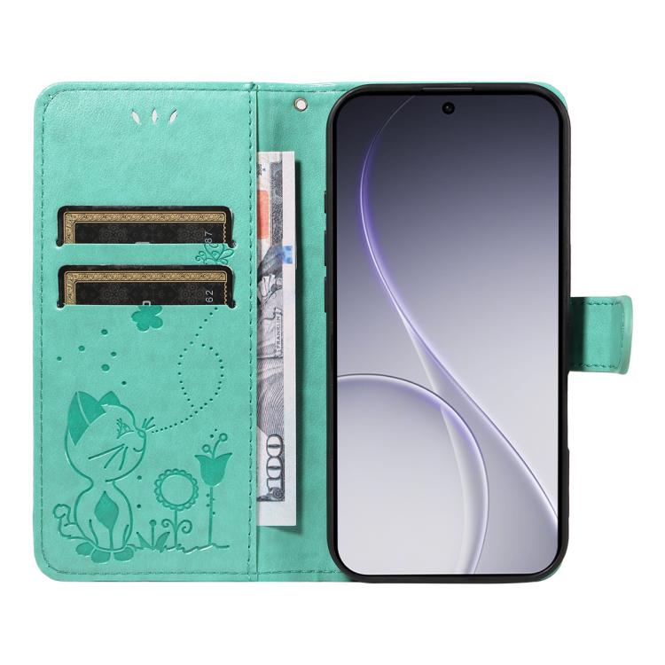 For OPPO Reno15 Pro 5G Global Cat and Bee Embossed Flip Leather Phone Case
