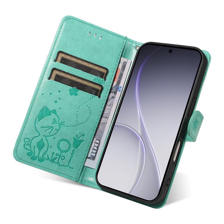 For OPPO Reno15 Pro 5G Global Cat and Bee Embossed Flip Leather Phone Case