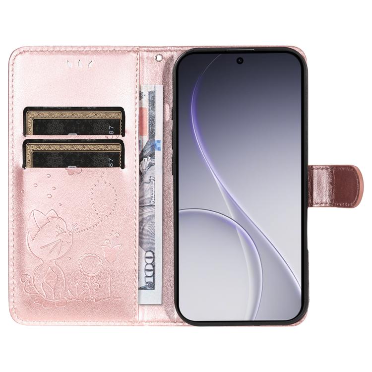 For OPPO Reno15 Pro 5G Global Cat and Bee Embossed Flip Leather Phone Case