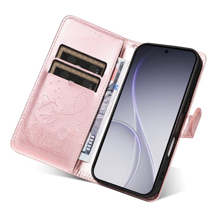 For OPPO Reno15 Pro 5G Global Cat and Bee Embossed Flip Leather Phone Case