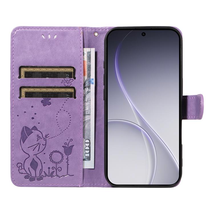 For OPPO Reno15 Pro 5G Global Cat and Bee Embossed Flip Leather Phone Case