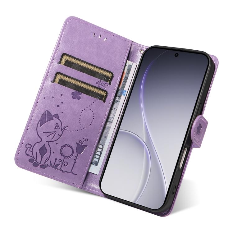 For OPPO Reno15 Pro 5G Global Cat and Bee Embossed Flip Leather Phone Case