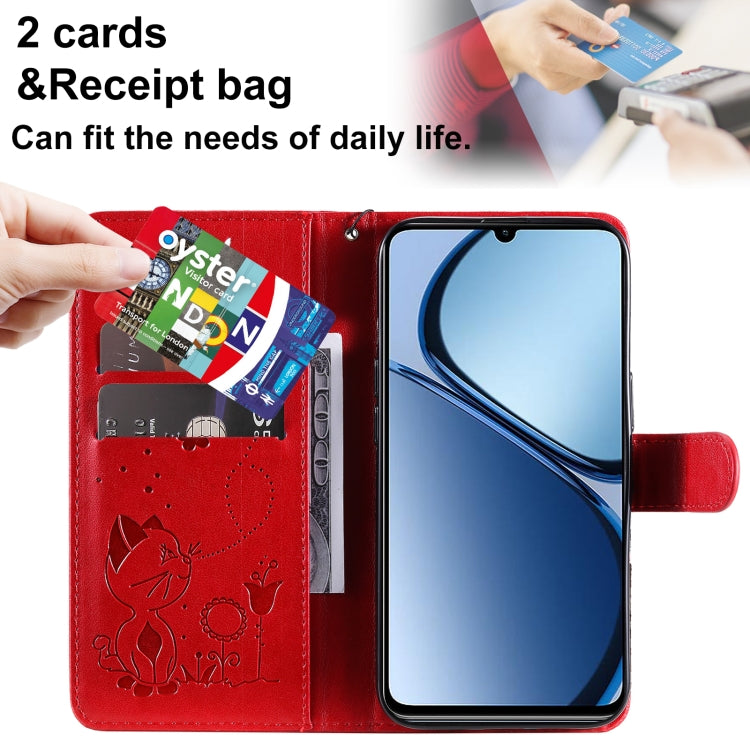 For Realme C63 / C61 Global Cat and Bee Embossed Flip Leather Phone Case