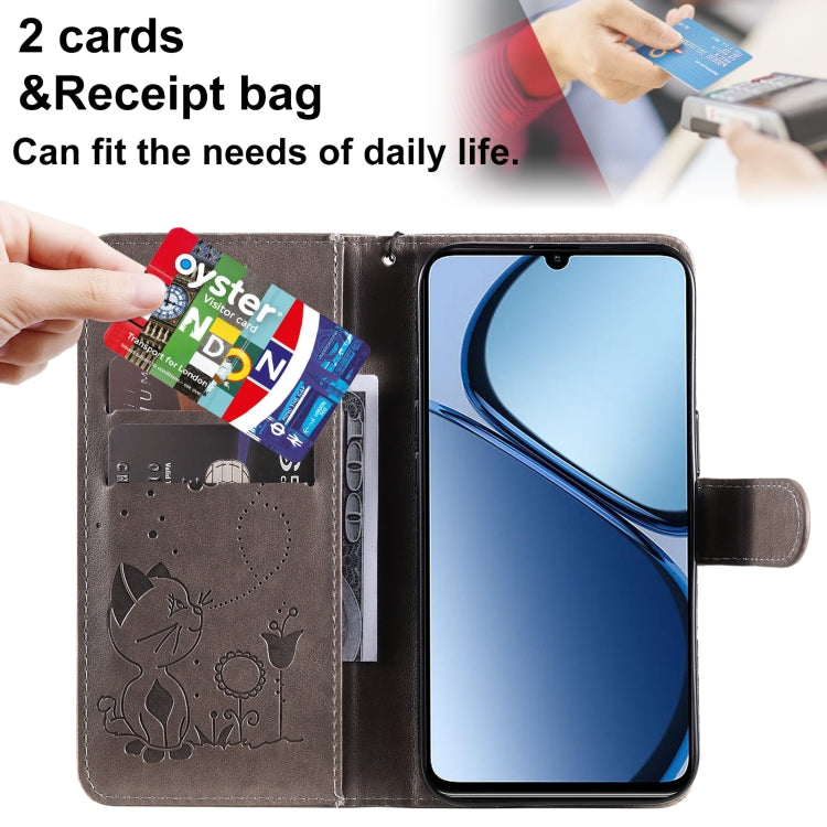 For Realme C63 / C61 Global Cat and Bee Embossed Flip Leather Phone Case