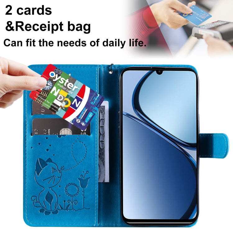 For Realme C63 / C61 Global Cat and Bee Embossed Flip Leather Phone Case