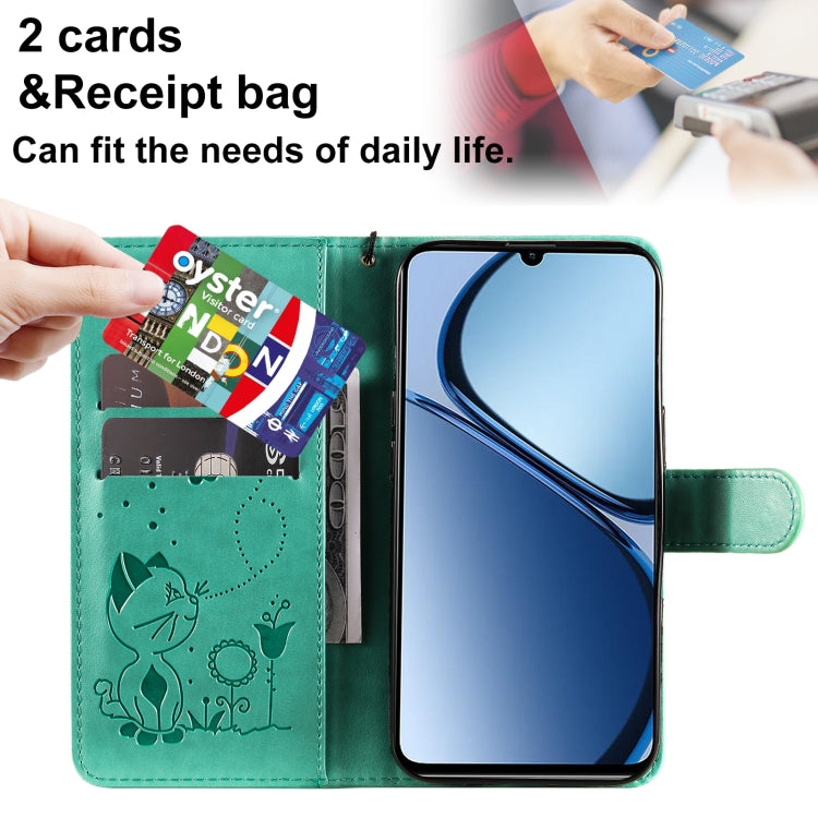 For Realme C63 / C61 Global Cat and Bee Embossed Flip Leather Phone Case