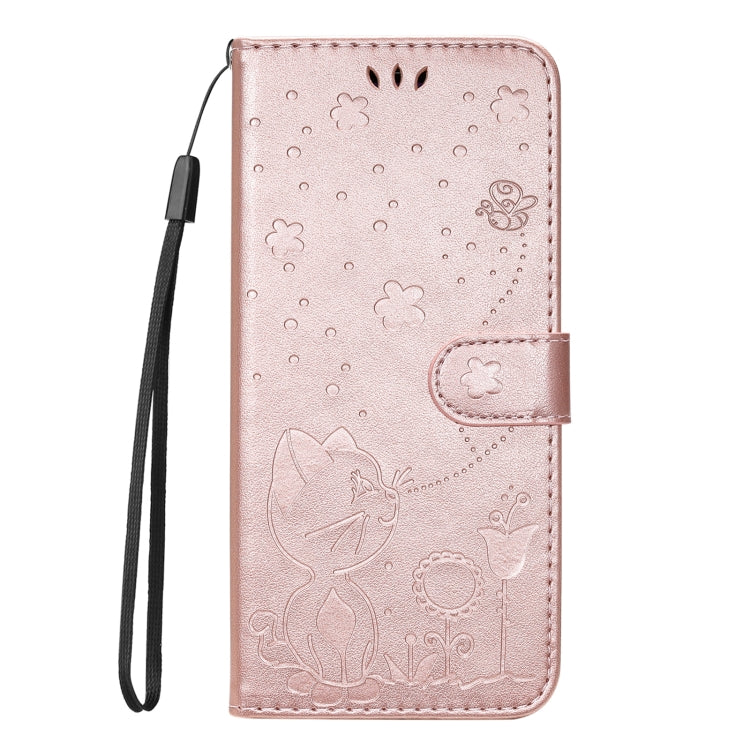 For Realme C63 / C61 Global Cat and Bee Embossed Flip Leather Phone Case