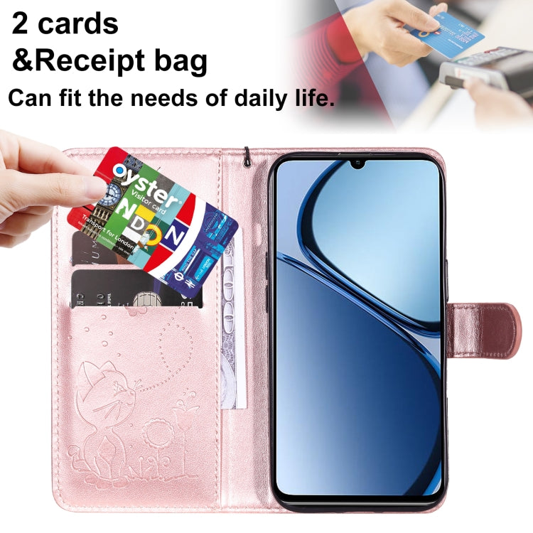 For Realme C63 / C61 Global Cat and Bee Embossed Flip Leather Phone Case