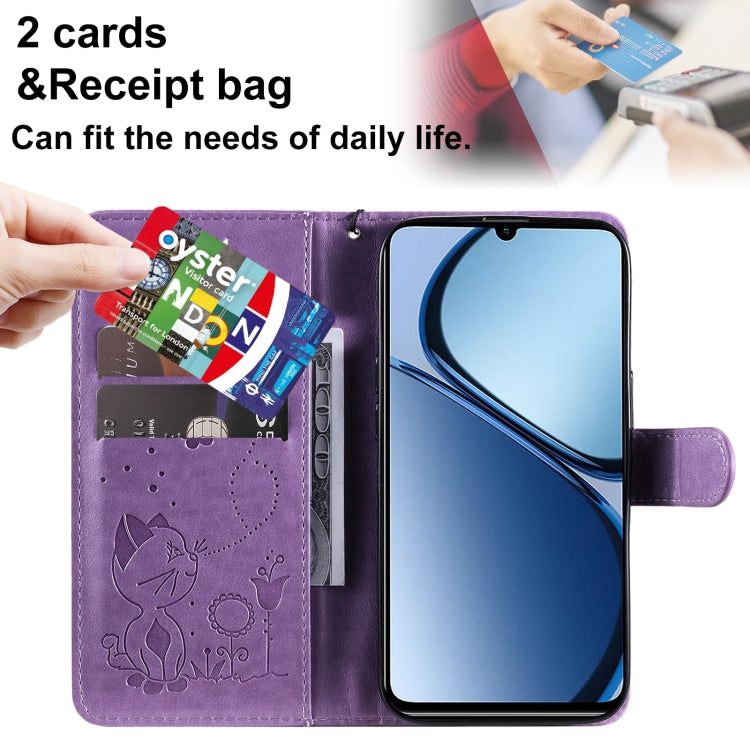 For Realme C63 / C61 Global Cat and Bee Embossed Flip Leather Phone Case