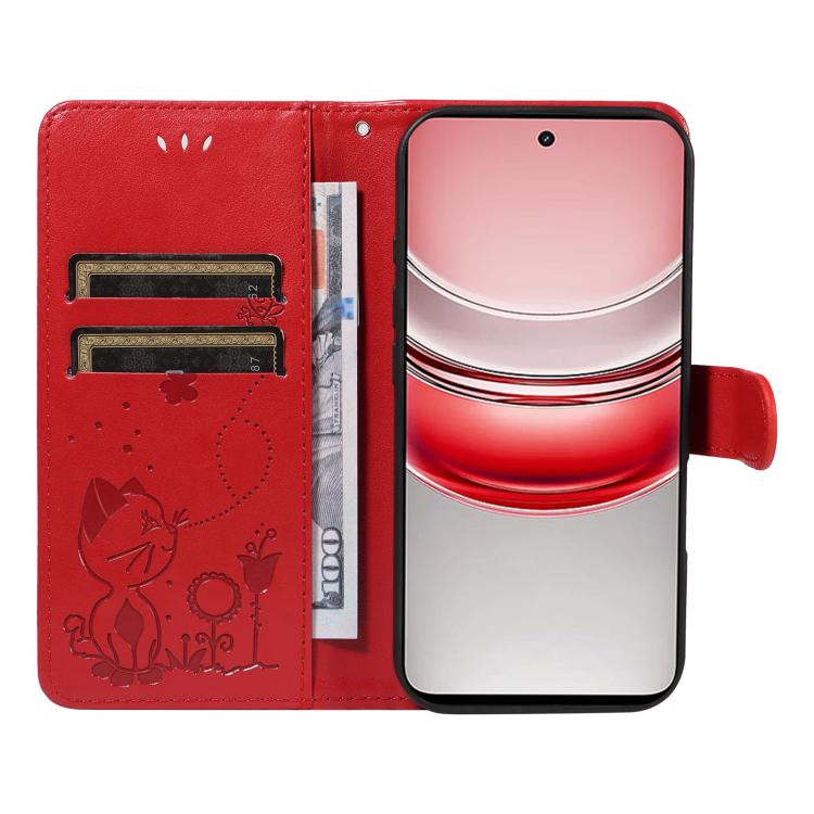 For Realme 14x 5G Global Cat and Bee Embossed Flip Leather Phone Case