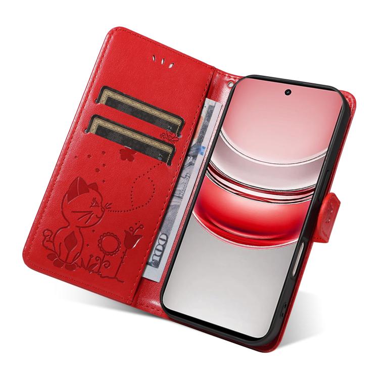 For Realme 14x 5G Global Cat and Bee Embossed Flip Leather Phone Case