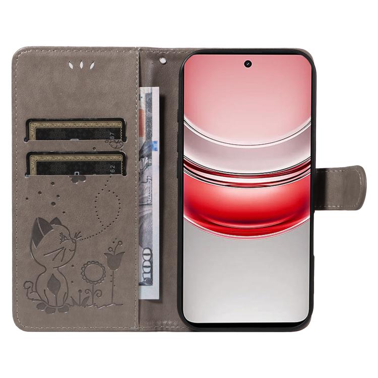 For Realme 14x 5G Global Cat and Bee Embossed Flip Leather Phone Case