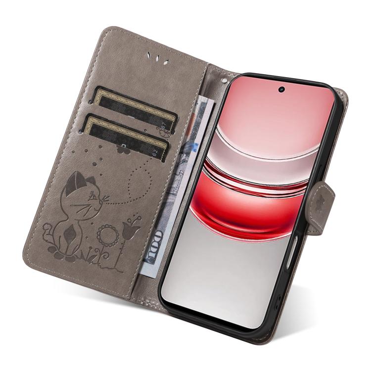 For Realme 14x 5G Global Cat and Bee Embossed Flip Leather Phone Case